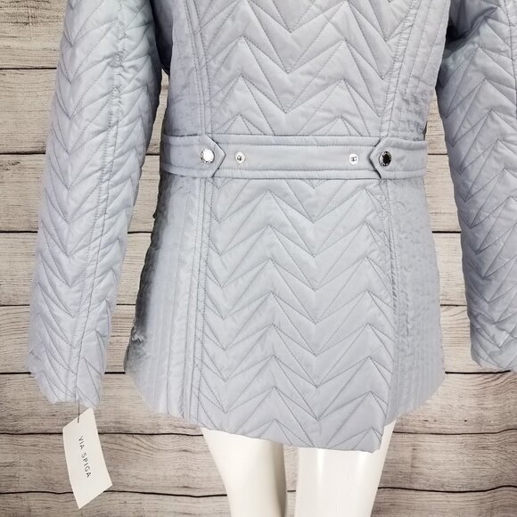 +NEW Via Spiga XL Cargo Zig Zag Quilted Zip up Jacket in Moonstone Light Blue - Picture 8 of 13